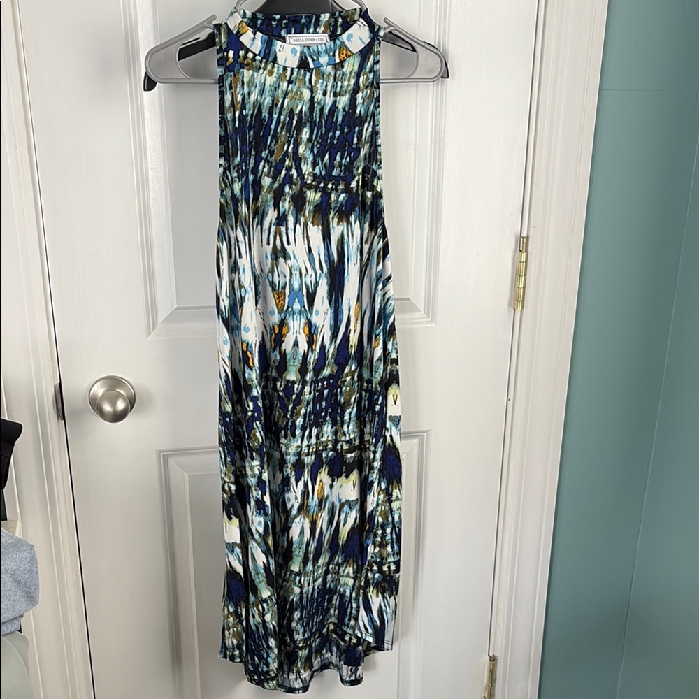 Blue and White Halter Maxi Sundress for Wedding Guests